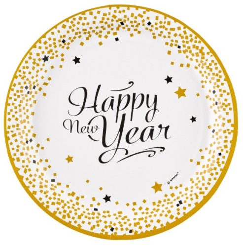 Happy New Year Golden Wishes paper plate 8 pcs 23 cm