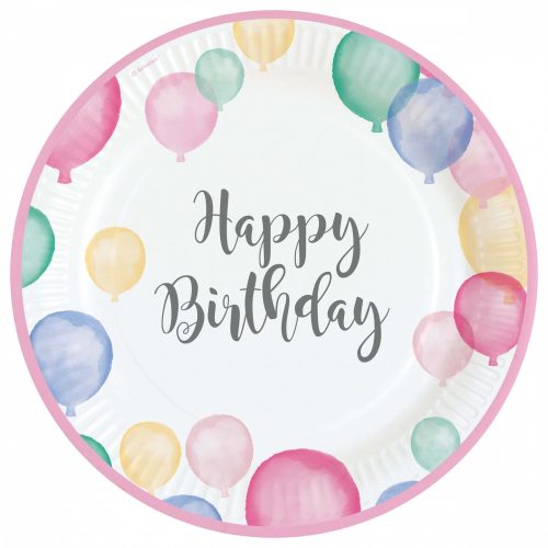 Happy Birthday Pastel paper plate 8 pcs 23 cm