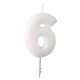 Colour White, white glitter candle number 6, 6.5 cm