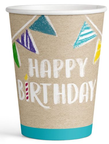 Happy Birthday Brown paper cup 8 pcs 250 ml