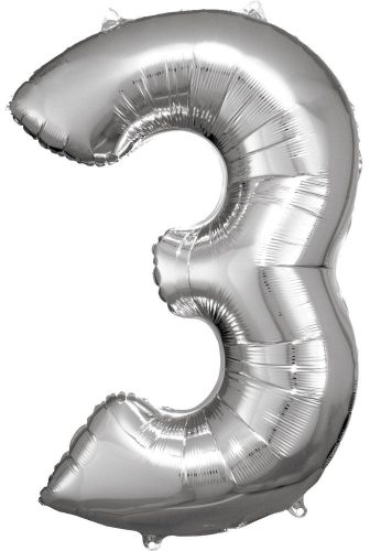 Number 3 Foil Balloon, Silver 83*53 cm