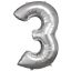 Number Silver giant number foil balloon 3, 83*53 cm