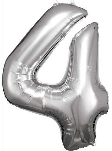 Number 4 Foil Balloon, Silver 86*66 cm