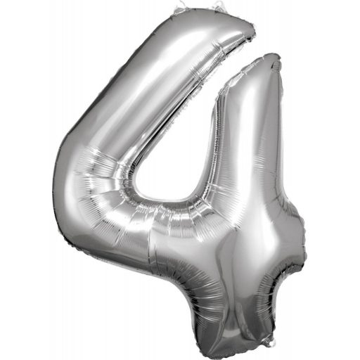Number Silver giant number foil balloon 4, 86*66 cm