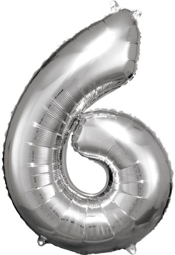 Number 6 Foil Balloon, Silver 86*58 cm