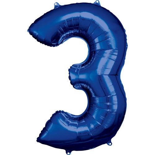 Number 3 Foil Balloon, Blue 88*53 cm