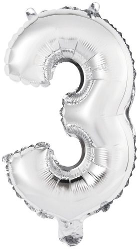 silver, silver Number 3 foil balloon 46 cm