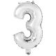 silver, silver Number 3 foil balloon 46 cm