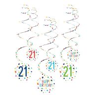   Happy Birthday Confetti Happy Birthday 21 Ribbon Decoration Set 6 pcs