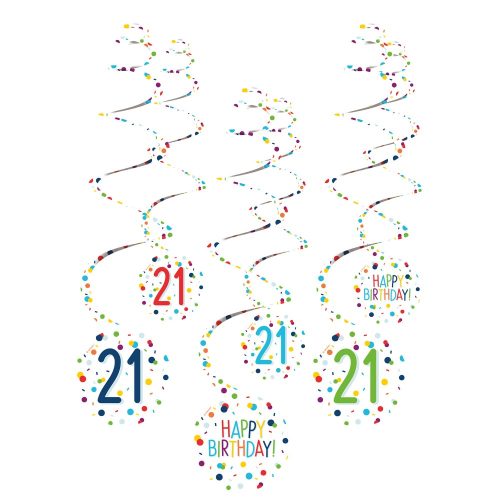 Confetti Happy Birthday 21 ribbon decoration set 6 pieces