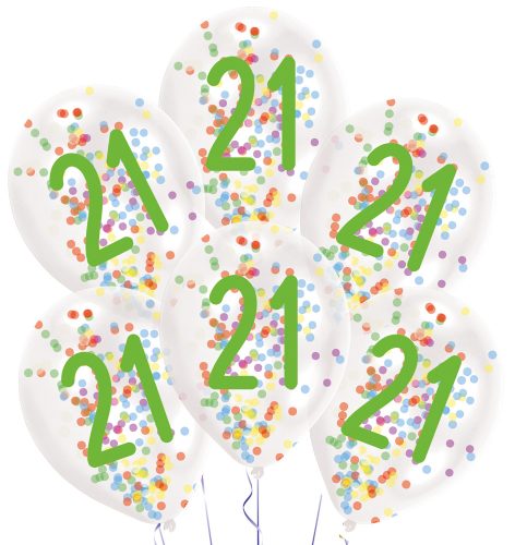 Happy Birthday 21 Droplets confetti filled balloon, balloon 6 pcs 11 inch (27,5 cm)