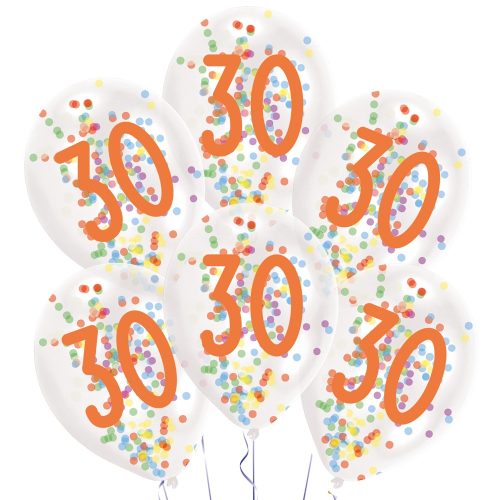 Happy Birthday 30 Droplets confetti filled balloon, balloon 6 pcs 11 inch (27,5 cm)