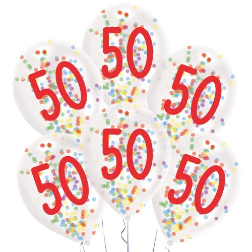 Happy Birthday 50 Droplets confetti filled balloon, balloon 6 pcs 11 inch (27,5 cm)