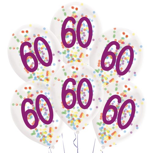 Happy Birthday 60 Droplets confetti filled balloon, balloon 6 pcs 11 inch (27,5 cm)