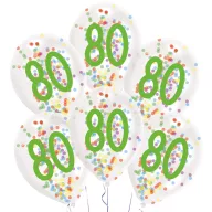   Happy Birthday Droplets Happy Birthday 80 Confetti-Filled Balloons, 6 pcs 11 inch (27.5 cm)