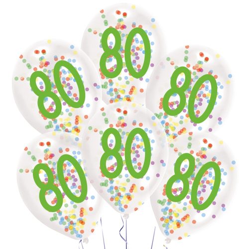 Happy Birthday 80 Droplets confetti filled balloon, balloon 6 pcs 11 inch (27,5 cm)