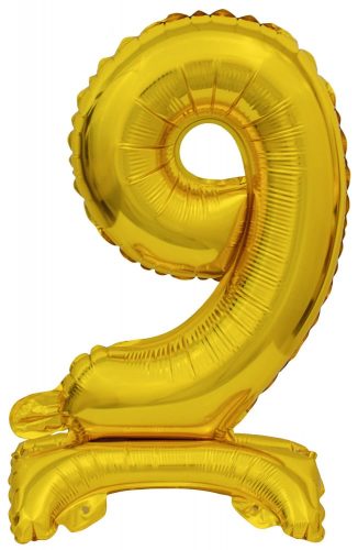 Gold, Gold mini Number 9 foil balloon with base 38 cm