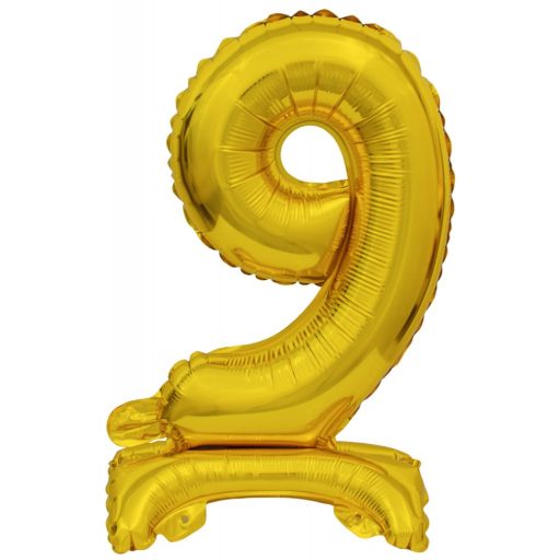 Number Gold, Gold mini number 9 foil balloon with base 38 cm