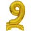 Number Gold, Gold mini number 9 foil balloon with base 38 cm