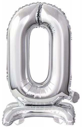 silver, silver mini number 0 foil balloon with base 38 cm