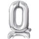 silver, silver mini number 0 foil balloon with base 38 cm