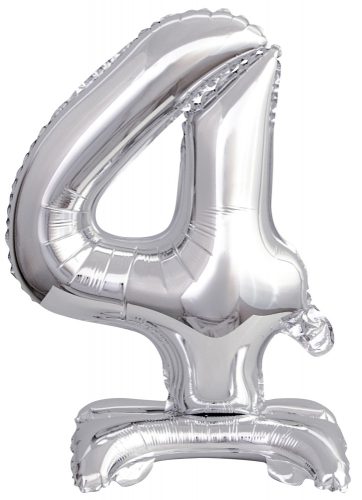 silver, silver mini Number 4 foil balloon with base 38 cm