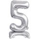silver, silver mini Number 5 foil balloon with base 38 cm