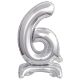 silver, silver mini Number 6 foil balloon with base 38 cm