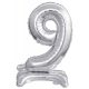 silver, silver mini Number 9 foil balloon with base 38 cm