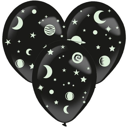 Space Space glow in the dark air-balloon, balloon with accessories 3 piece set 14 inch (35,5 cm)
