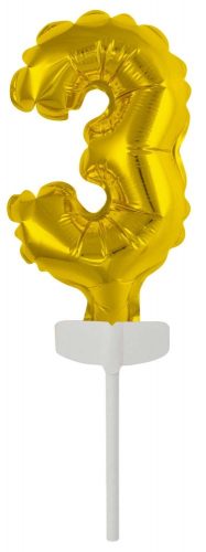 gold, Gold Number 3 foil balloon for cake 13 cm