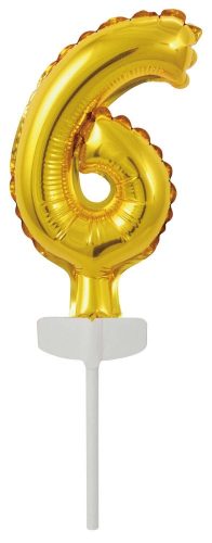 gold, Gold Number 6 foil balloon for cake 13 cm