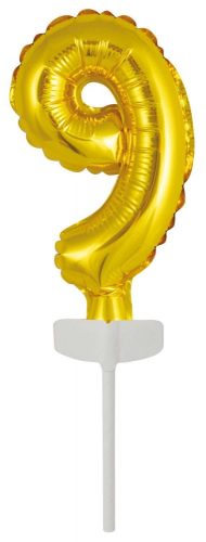 gold, Gold Number 9 foil balloon for cake 13 cm