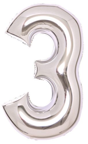 silver, silver Number 3 foil balloon 66 cm