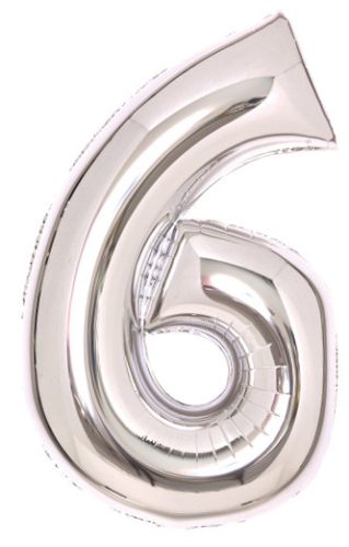 silver, silver Number 6 foil balloon 66 cm