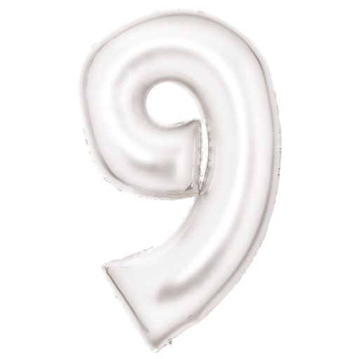 Number Lustre White, White number 9 foil balloon 86 cm