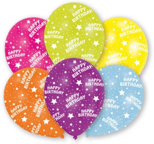 Happy Birthday Star air-balloon, balloon 6 pcs 11 inch (27,5 cm)