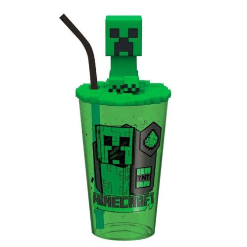 Minecraft Green plastic 3D straw cup 443 ml
