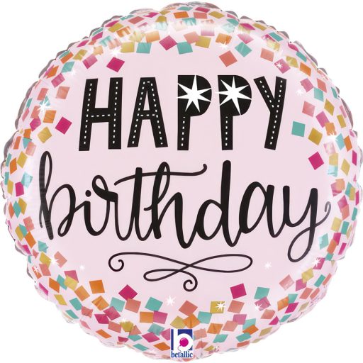 Happy Birthday Pink Confetti Happy Birthday mini foil balloon 19 cm (WP)