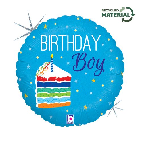 Happy Birthday Cake Boy Holo Happy Birthday foil balloon 46 cm