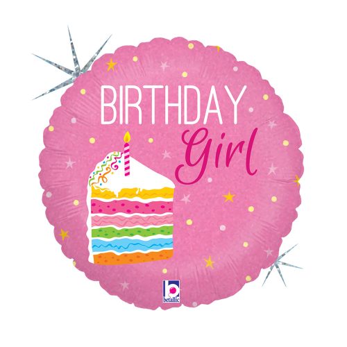 Happy Birthday Cake Girl Holo Happy Birthday foil balloon 46 cm