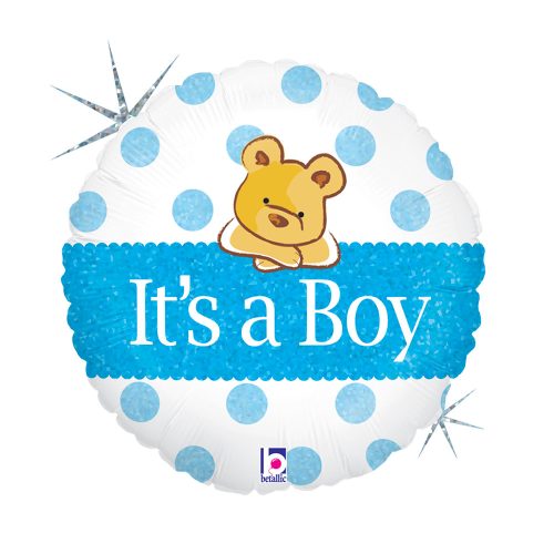 First Birthday Bear Holo Baby Boy foil balloon 46 cm