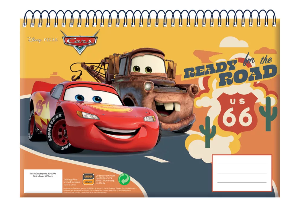 Disney Cars Road A/4 Spiral Sketchbook, 30 Sheets - Javoli Disney Onli