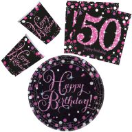   Happy Birthday Pink Happy Birthday 50 party set with 32 pieces and 23 cm plate