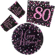   Happy Birthday Pink Happy Birthday 80 Party Set with 32 Pieces and 23 cm Plates