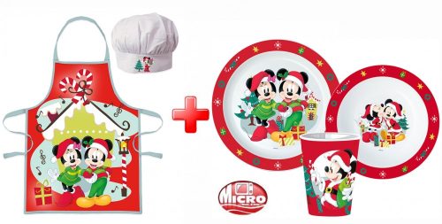 Disney Minnie and Mickey Christmas apron and plastic Dinnerware set