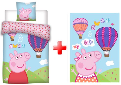 Peppa Pig Hot Air Balloon Kids Bed Linen and polar blanket set