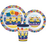   Minions Striped dinner set, micro plastic set, with cup 260 ml