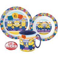   Minions Striped tableware set, micro plastic set with 350 ml mug
