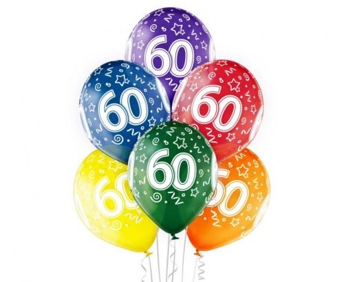 Colorful Happy Birthday 60 air-balloon, balloon 6 pcs 12 inch (30cm)